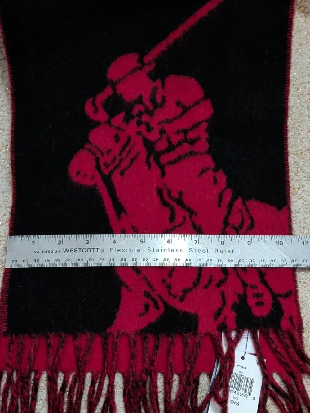 NWT Polo Ralph Lauren Big Pony Reversible Jacquard Wool Blend Scarf Black Red